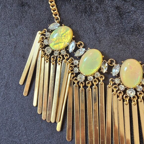 Womens Fashion Yellow Rhinestone Fringe Bib Necklace Jewelry with Lobster Clasp - Picture 6 of 8